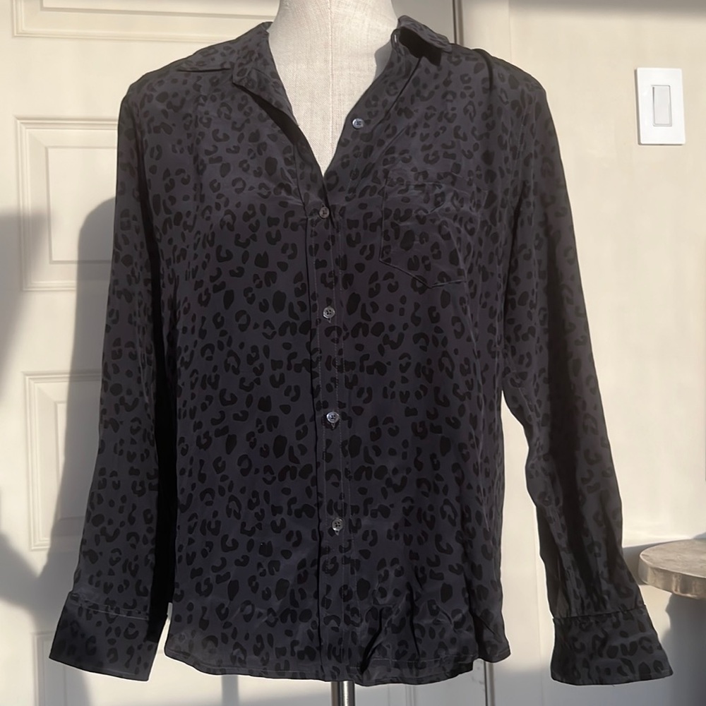 Rails leopard print gray silk blouse